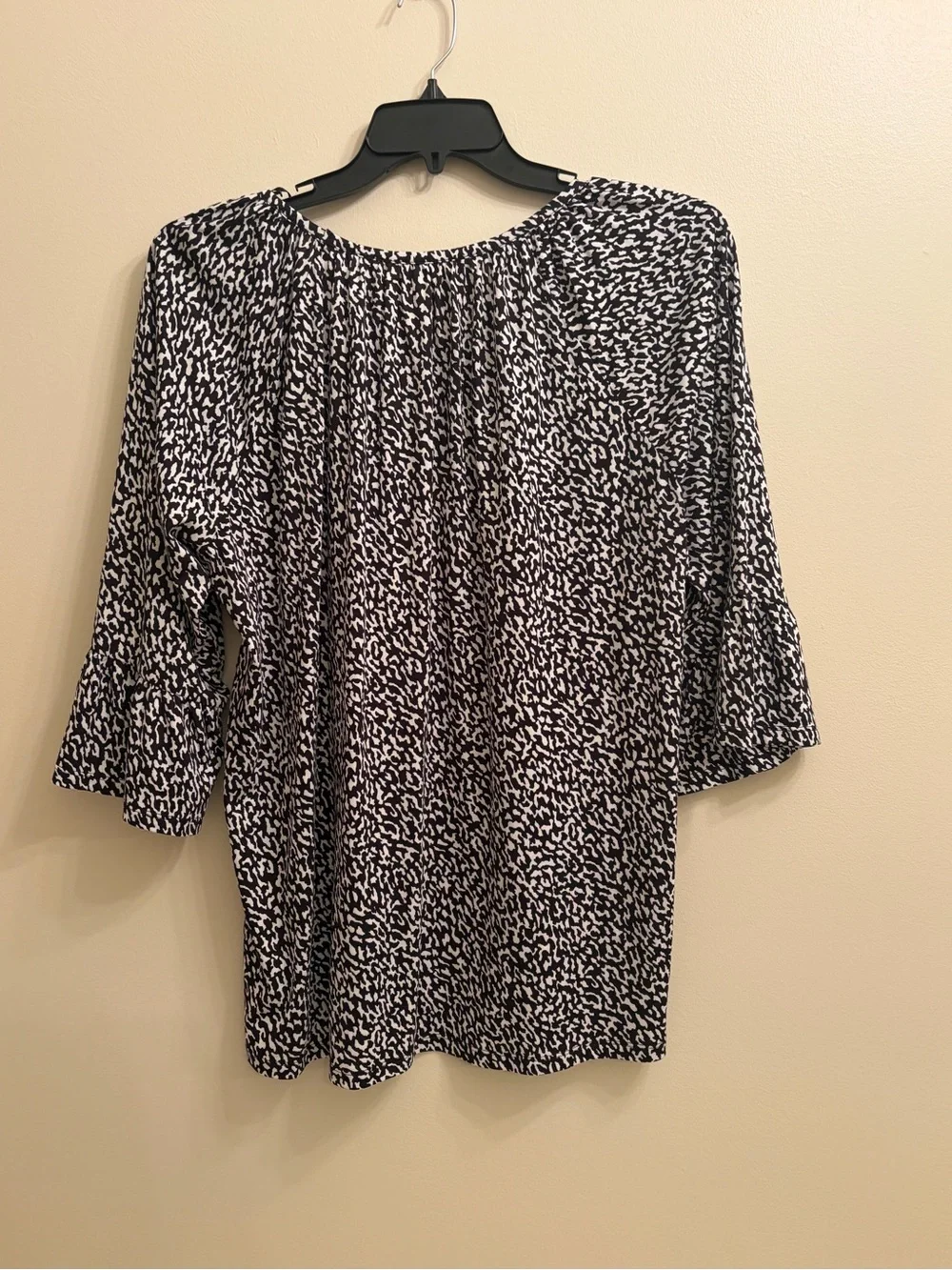 Michael Kors Black and White Printed Bell-Sleeve Blouse